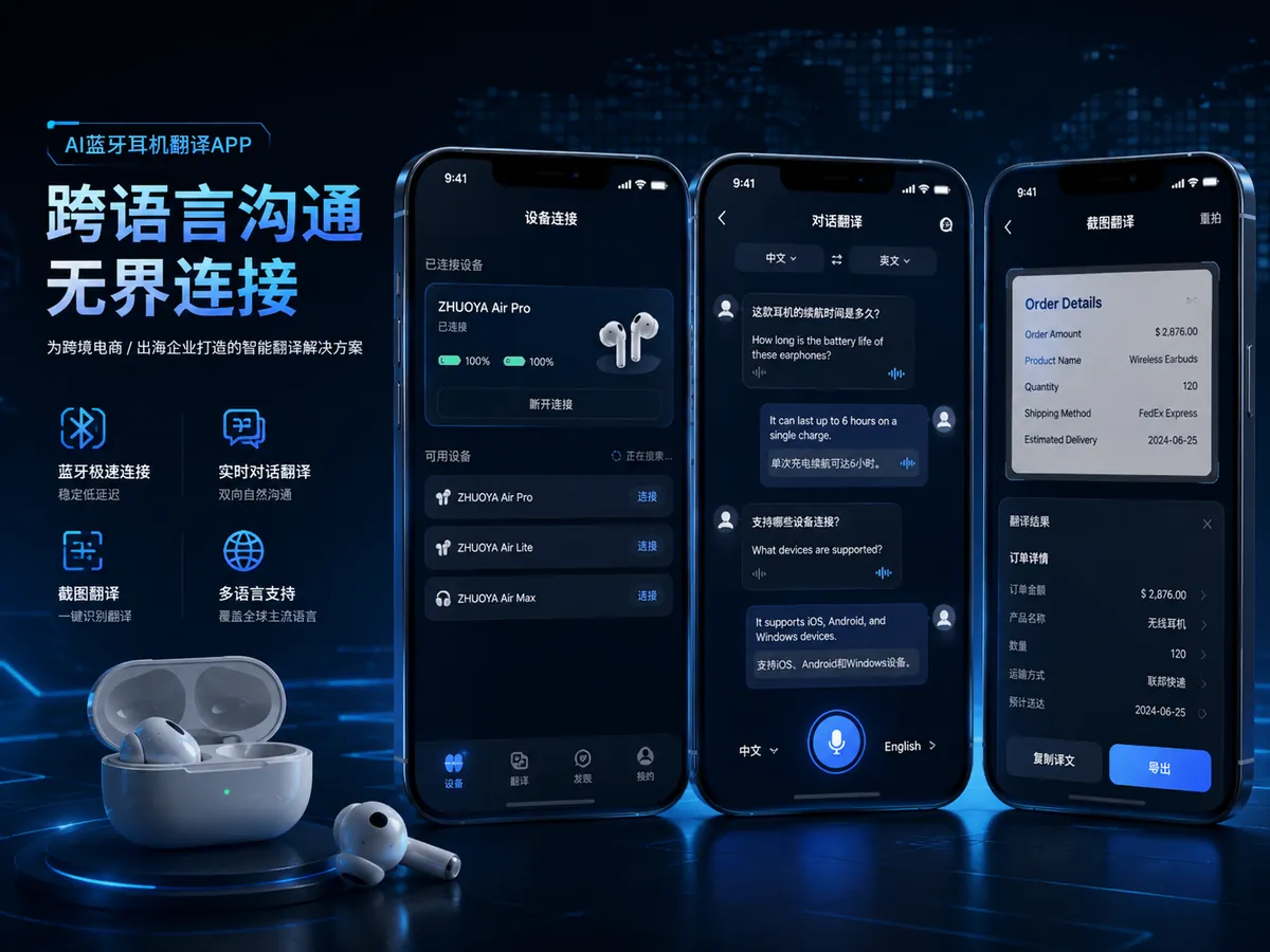 AI蓝牙耳机翻译APP项目功能展示图