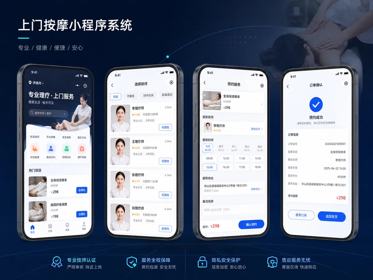 上门按摩小程序系统项目功能展示图
